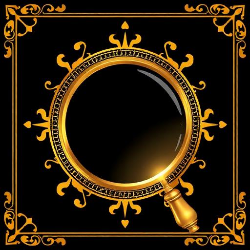 Ícone de análise detalhada - lupa dourada vintage com padrão art déco