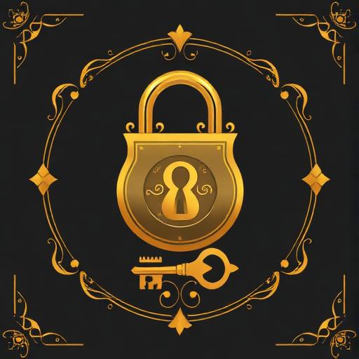 Ícone de segurança e licenciamento - cadeado dourado vintage com chave decorativa